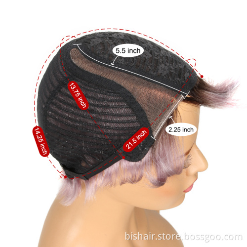 Wholesale Short Straight Lace Side Part Pixie Bob Human Hair Wig For Women With Brazilian Remy Ombre Blonde Colore Wigs
